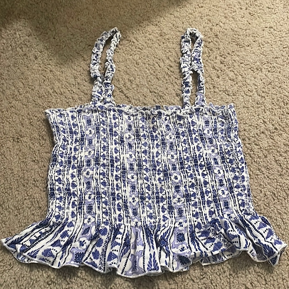 Blue & White Scrunchy Tank Top